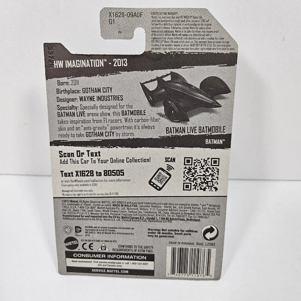 Hot Wheels Batman Live Batmobile 2013 HW Imagination Series‎ Die-Cast Car New